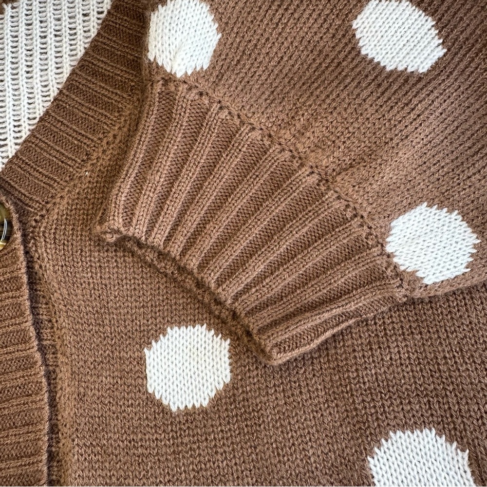 Blu Pepper Brown & White Polka Dot Cardigan – Size Medium - Picture 8 of 9